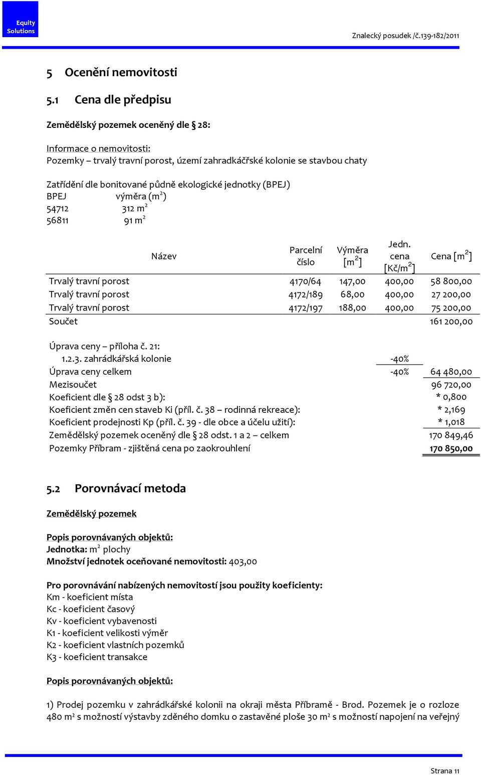 jednotky (BPEJ) BPEJ výměra (m 2 ) 54712 312 m 2 56811 91 m 2 Název Parcelní číslo Výměra [m 2 ] Jedn.