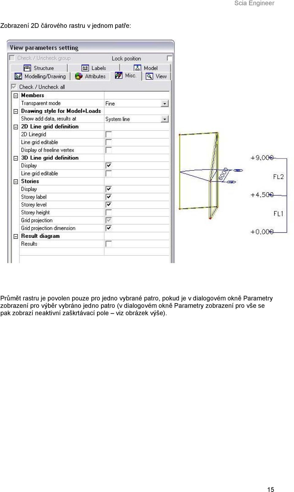 zobrazení pro výběr vybráno jedno patro (v dialogovém okně Parametry