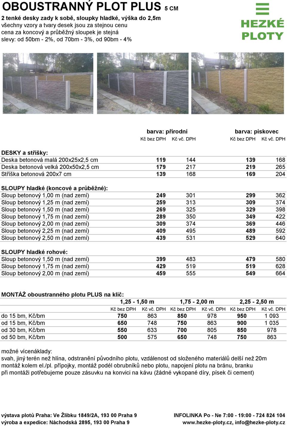 m (nad zemí) 269 325 329 398 Sloup betonový 1,75 m (nad zemí) 289 350 349 422 Sloup betonový 2,00 m (nad zemí) 309 374 369 446 Sloup betonový 2,25 m (nad zemí) 409 495 489 592 Sloup betonový 2,50 m