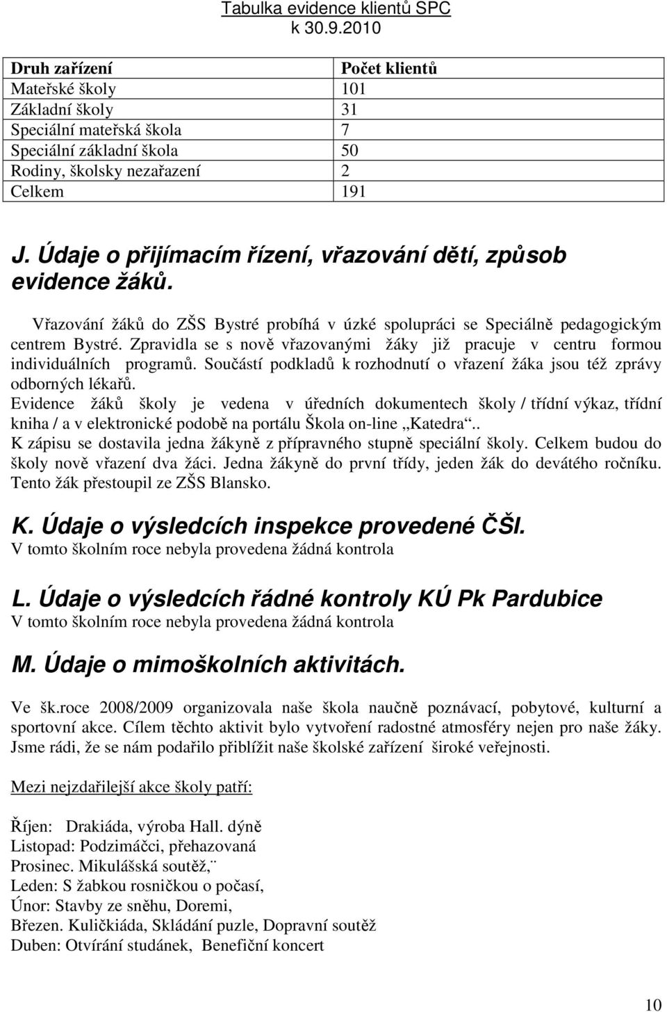 Údaje o přijímacím řízení, vřazování dětí, způsob evidence žáků. Vřazování žáků do ZŠS Bystré probíhá v úzké spolupráci se Speciálně pedagogickým centrem Bystré.