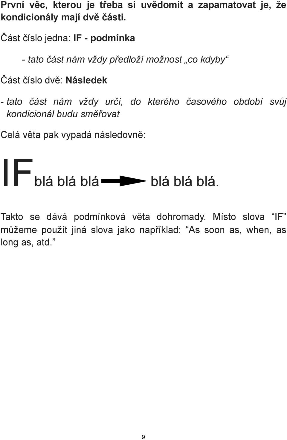 nám vždy určí, do kterého časového období svůj kondicionál budu směřovat Celá věta pak vypadá následovně: IFblá blá