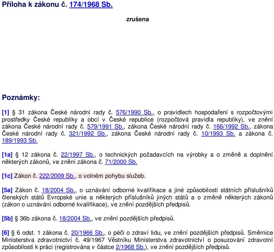 , zákona České národní rady č. 166/1992 Sb., zákona České národní rady č. 321/1992 Sb., zákona České národní rady č. 10/1993 Sb. a zákona č. 189/1993 Sb. [1a] 12 zákona č. 22/1997 Sb.