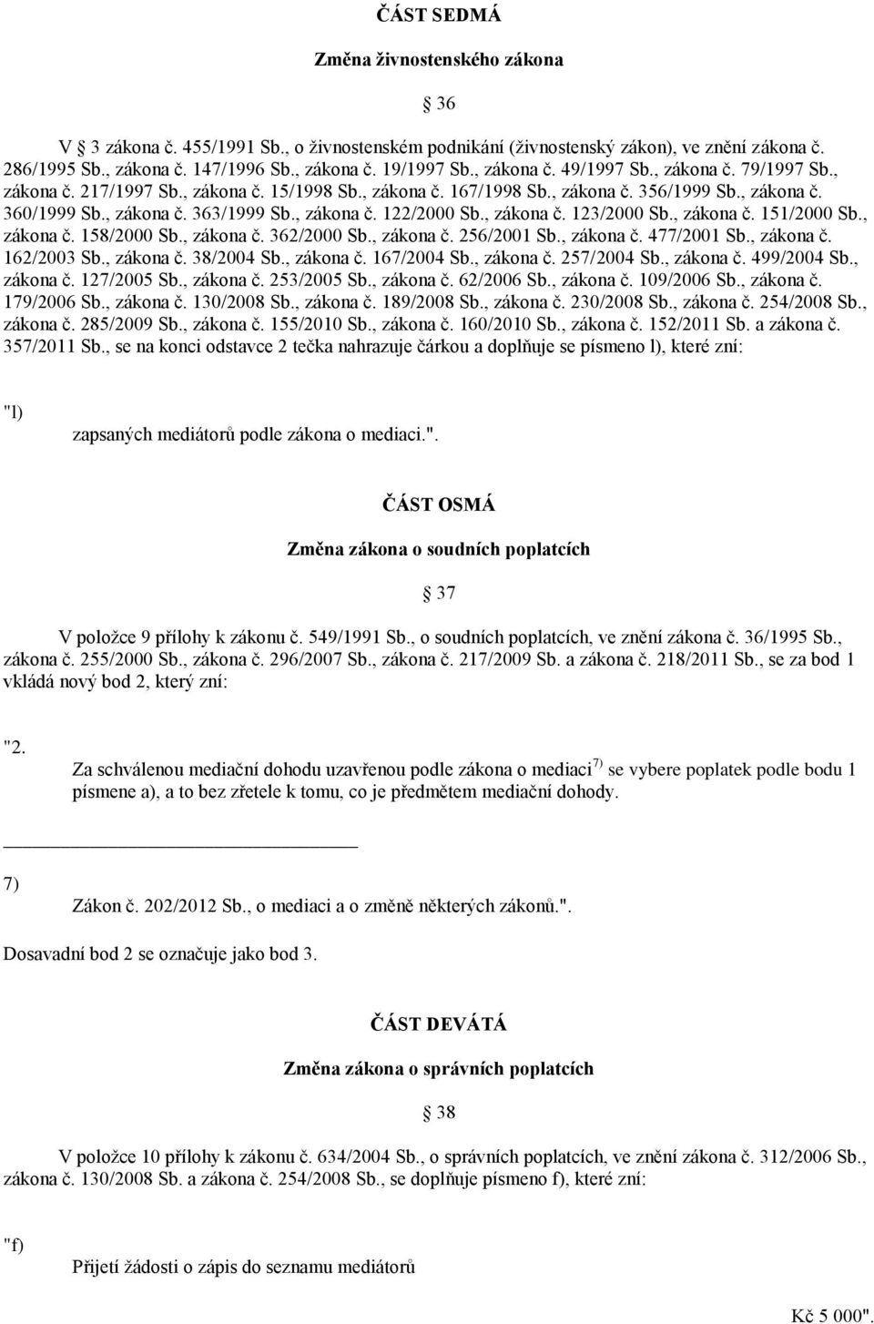 , zákona č. 123/2000 Sb., zákona č. 151/2000 Sb., zákona č. 158/2000 Sb., zákona č. 362/2000 Sb., zákona č. 256/2001 Sb., zákona č. 477/2001 Sb., zákona č. 162/2003 Sb., zákona č. 38/2004 Sb.
