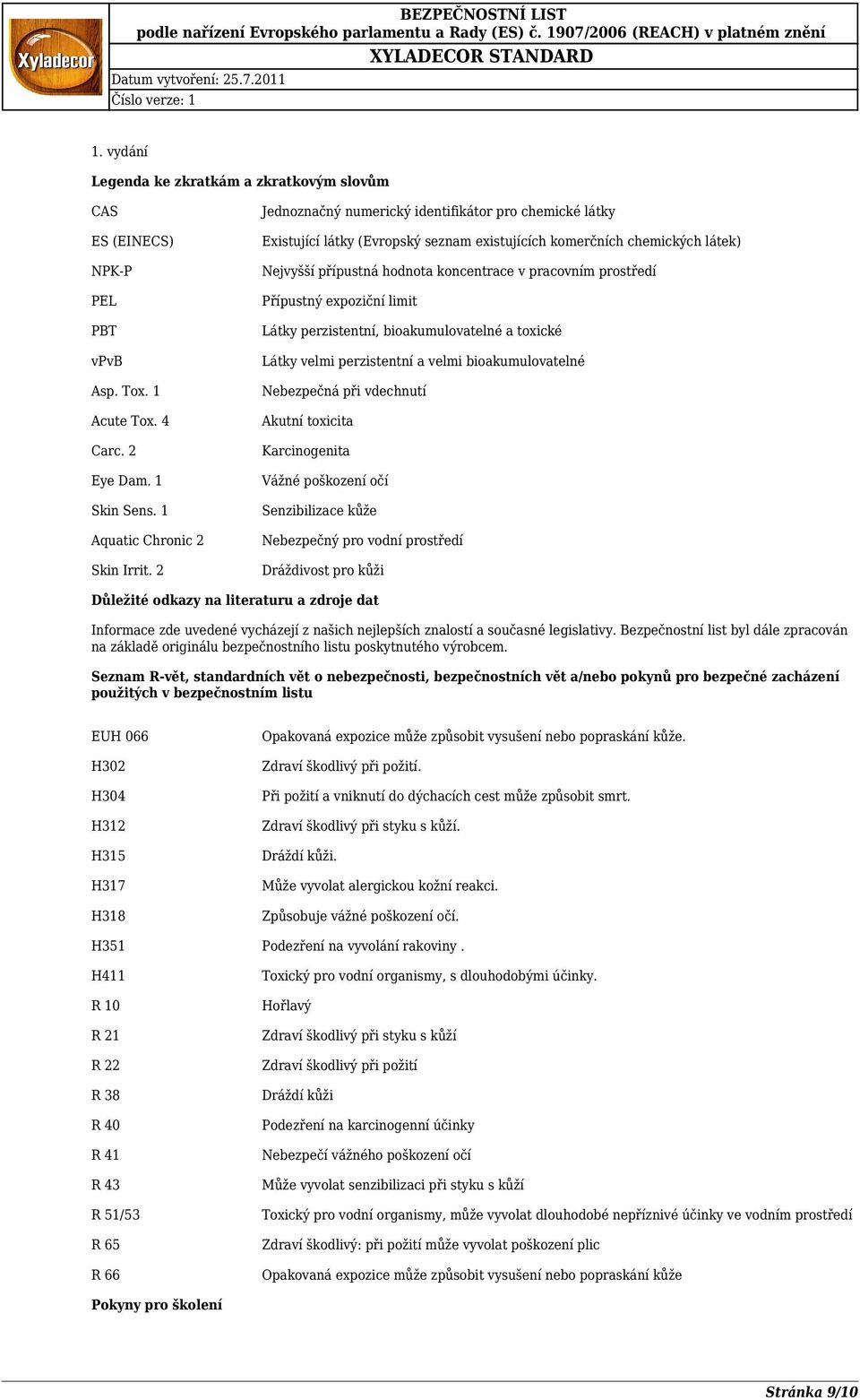 Přípustný expoziční limit Látky perzistentní, bioakumulovatelné a toxické Látky velmi perzistentní a velmi bioakumulovatelné Nebezpečná při vdechnutí Akutní toxicita Karcinogenita Vážné poškození očí