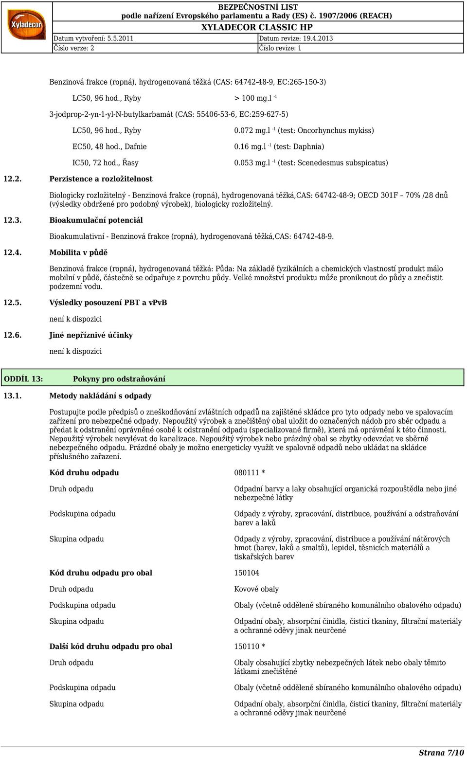 hod., Řasy 0.072 