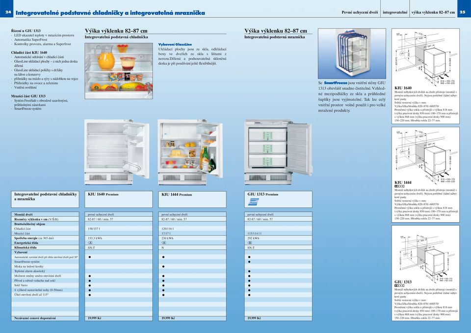 nádobkou na vejce Pfiihrádky na ovoce a zeeninu Vnitřní osvětení Mrazící část GIU 33 Systé FrostSafe s obvodově uzavřenýi, průhednýi zásuvkai SartFreeze-systé Výška výkenku 8 87 c Integrovatená