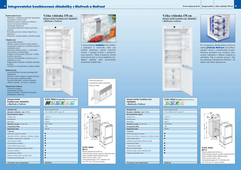 a akustický signá Výška výkenku 78 c Integrovatené kobinované chadničky s BioFresh a NoFrost Výška výkenku 78 c Integrovatené kobinované chadničky s BioFresh a NoFrost utoatické odtávání Hadká,
