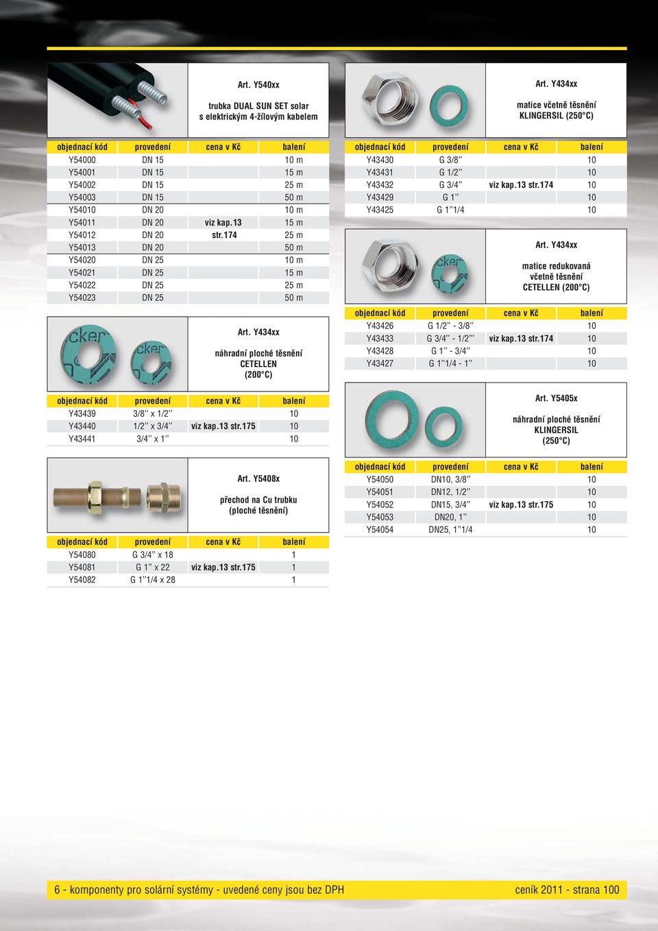 174 25 m Y54013 DN 20 50 m Y54020 DN 25 m Y54021 DN 25 15 m Y54022 DN 25 25 m Y54023 DN 25 50 m Art. Y434xx náhradní ploché těsnění CETELLEN (200 C) Y43439 3/8 x 1/2 Y43440 1/2 x 3/4 viz kap.13 str.