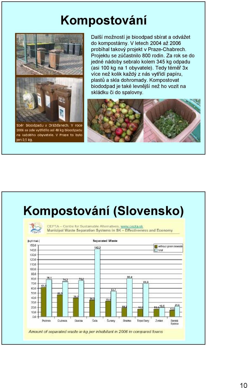 Za rok se do jedné nádoby sebralo kolem 345 kg odpadu (asi 100 kg na 1 obyvatele).