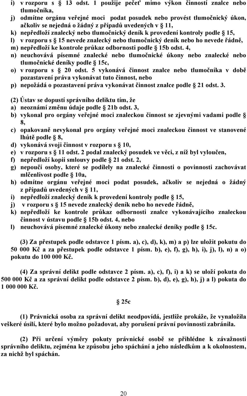 nepředloží znalecký nebo tlumočnický deník k provedení kontroly podle 15, l) v rozporu s 15 nevede znalecký nebo tlumočnický deník nebo ho nevede řádně, m) nepředloží ke kontrole průkaz odbornosti