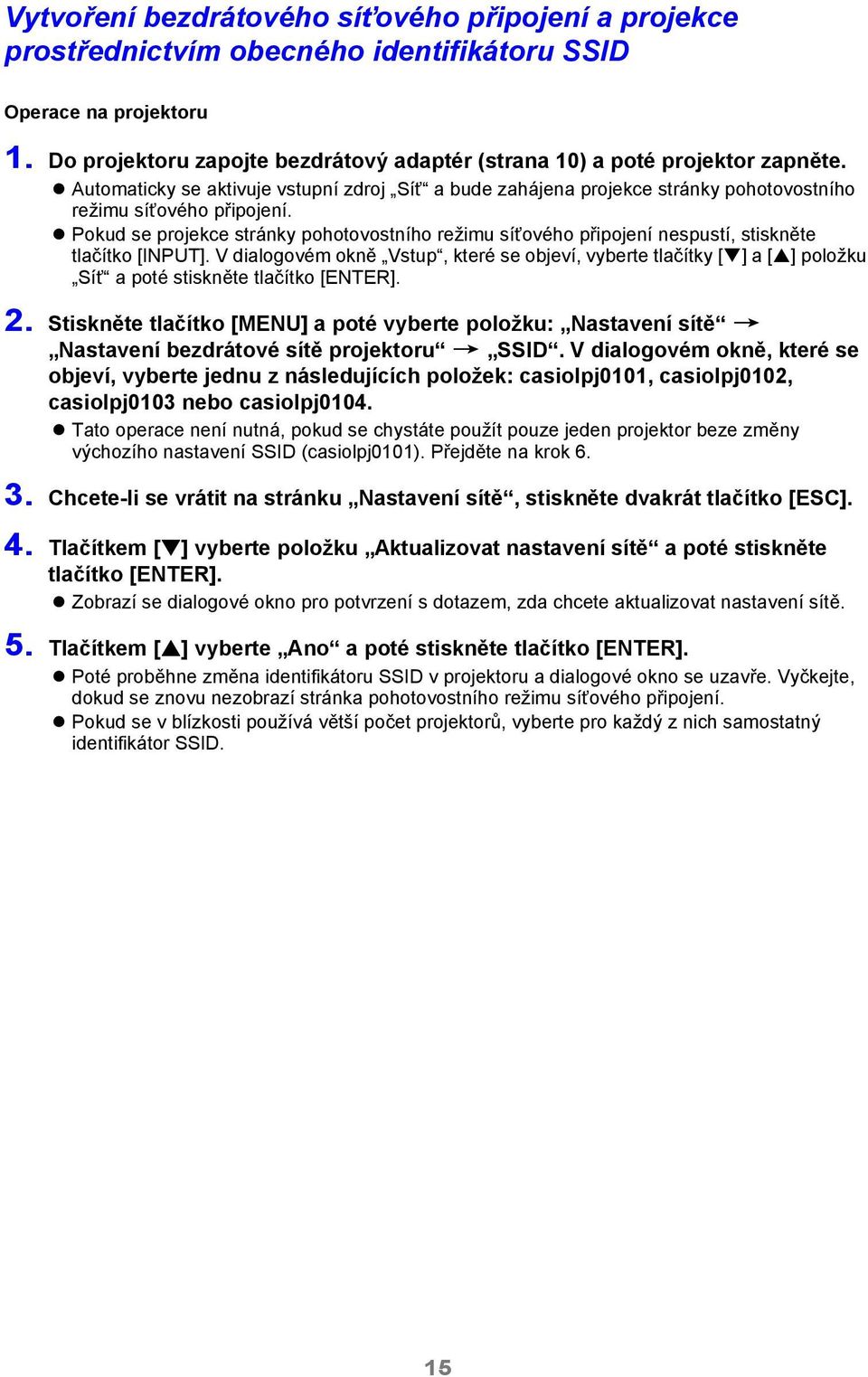 Pokud se projekce stránky pohotovostního režimu síťového připojení nespustí, stiskněte tlačítko [INPUT].