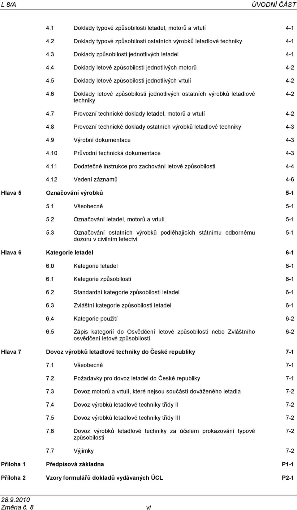 6 Doklady letové způsobilosti jednotlivých ostatních výrobků letadlové techniky 4-2 4.7 Provozní technické doklady letadel, motorů a vrtulí 4-2 4.