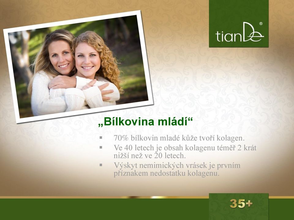 Ve 40 letech je obsah kolagenu téměř 2 krát