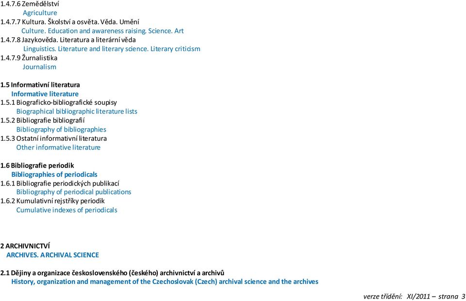 5.2 Bibliografie bibliografií Bibliography of bibliographies 1.5.3 Ostatní informativní literatura Other informative literature 1.6 