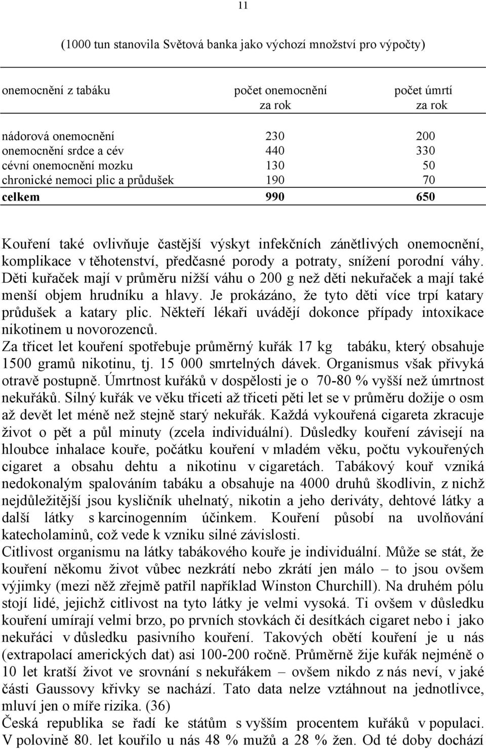 potraty, sníţení porodní váhy. Děti kuřaček mají v průměru niţší váhu o 200 g neţ děti nekuřaček a mají také menší objem hrudníku a hlavy.