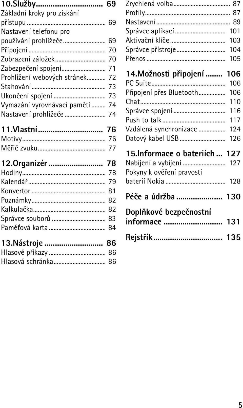 .. 79 Konvertor... 81 Poznámky... 82 Kalkulaèka... 82 Správce souborù... 83 Pamì»ová karta... 84 13.Nástroje... 86 Hlasové pøíkazy... 86 Hlasová schránka... 86 Zrychlená volba... 87 Profily.