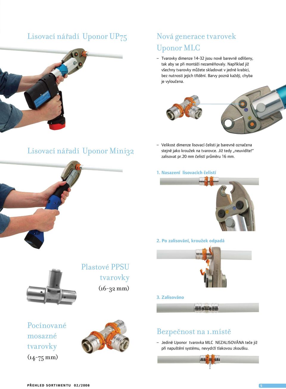 Lisovací nářadí Uponor Mini32 Velikost dimenze lisovací čelisti je barevně označena stejně jako kroužek na tvarovce. Již tedy neuvidíte! zalisovat pr.20 mm čelistí průměru 16