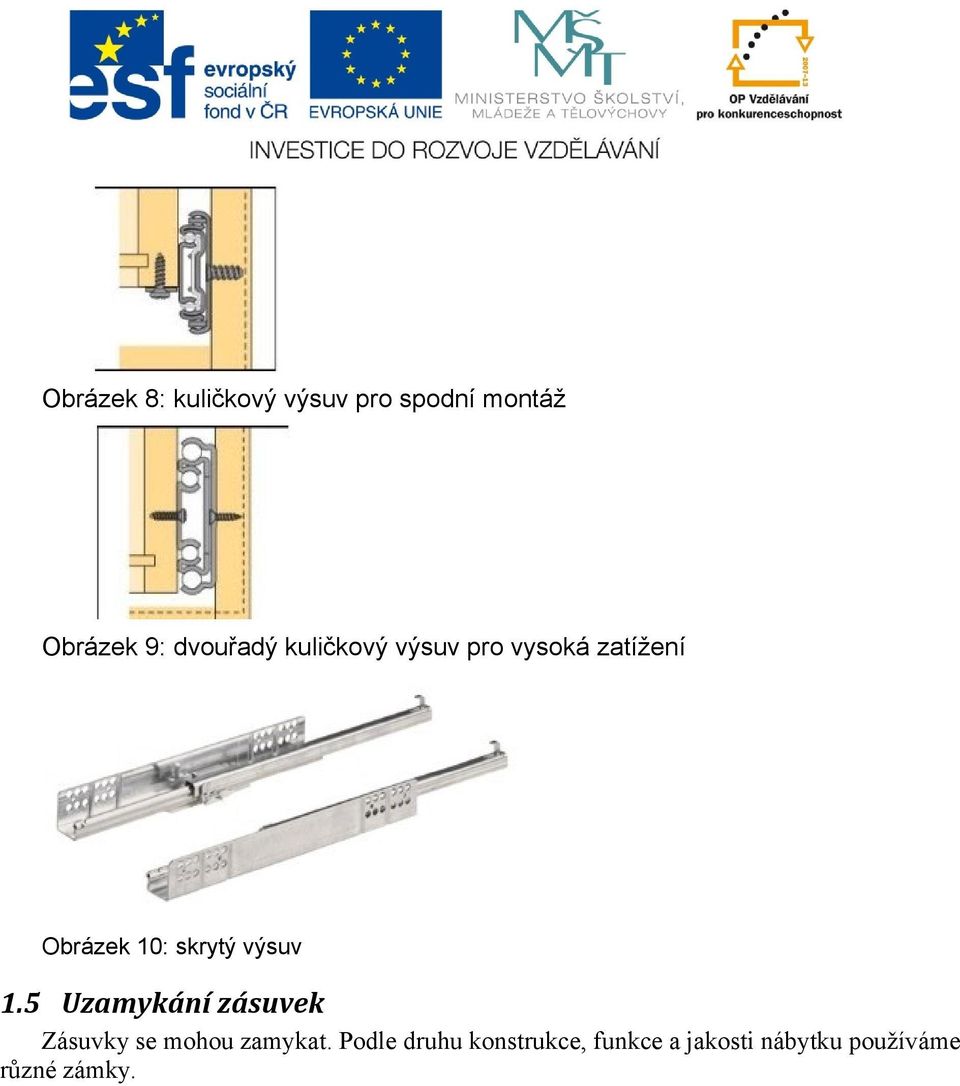 skrytý výsuv 1.5 Uzamykání zásuvek Zásuvky se mohou zamykat.