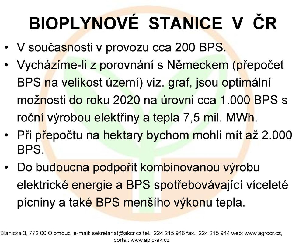 graf, jsou optimální možnosti do roku 2020 na úrovni cca 1.000 BPS s roční výrobou elektřiny a tepla 7,5 mil.