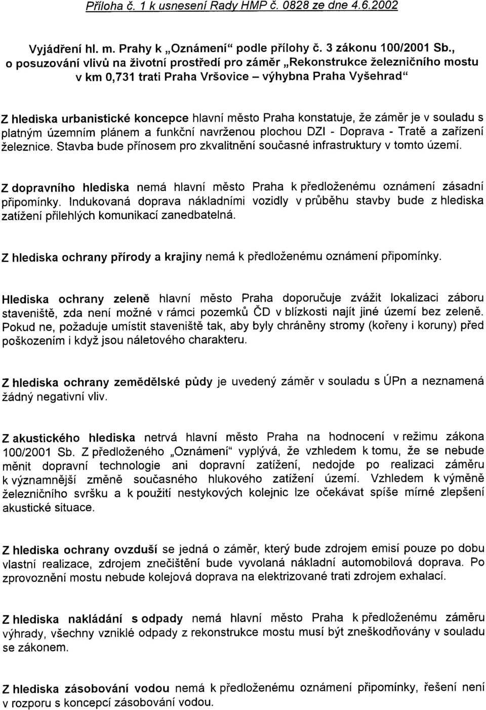 konstatuje, že zámìr je v souladu s platným územním plánem a funkèní navrženou plochou DZI - Doprava - Tratì a zaøízení železnice.