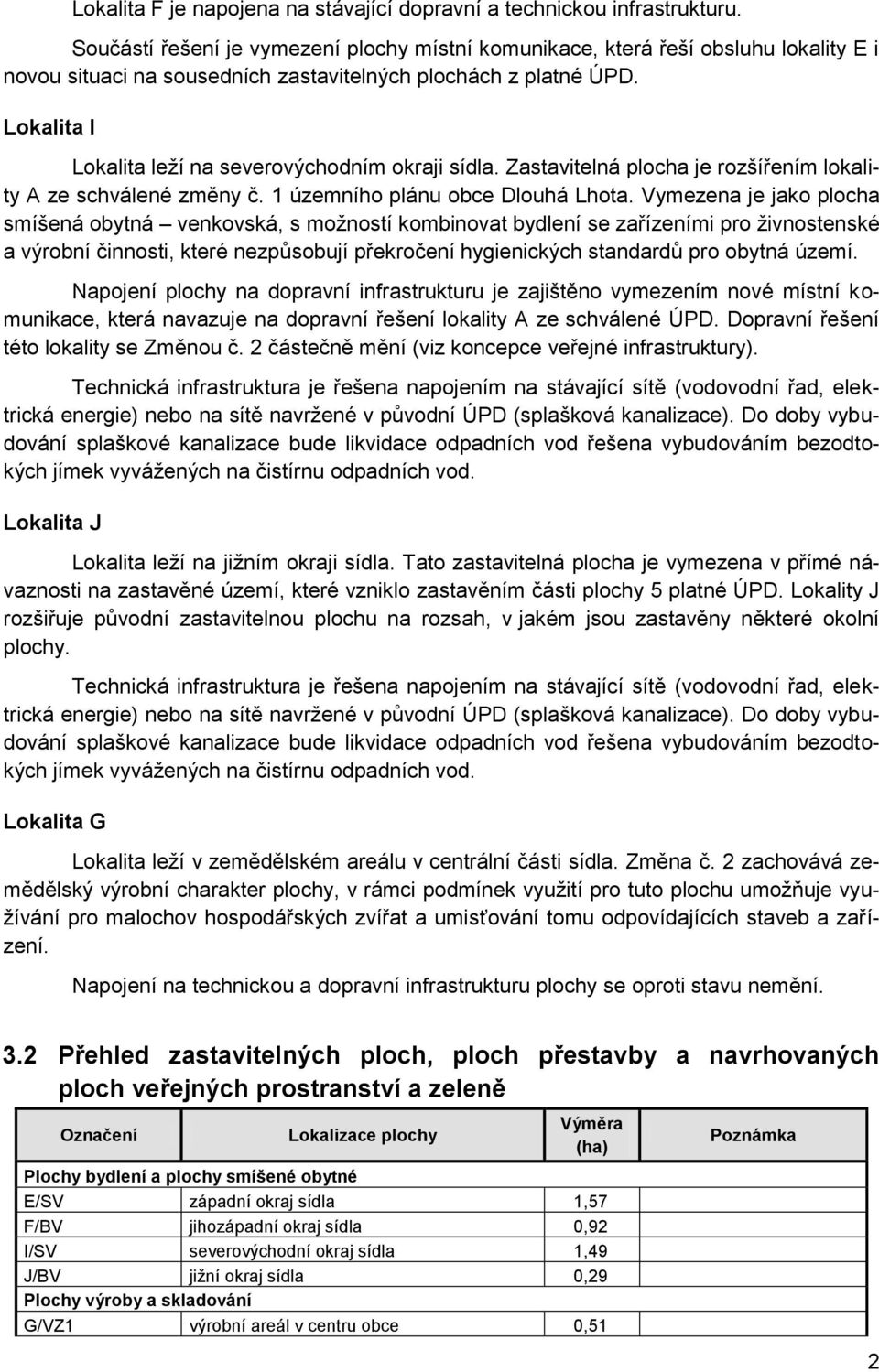 Lokalita I Lokalita leží na severovýchodním okraji sídla. Zastavitelná plocha je rozšířením lokality A ze schválené změny č. 1 územního plánu obce Dlouhá Lhota.