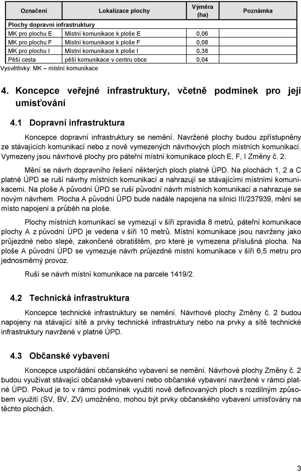 1 Dopravní infrastruktura Koncepce dopravní infrastruktury se nemění. Navržené plochy budou zpřístupněny ze stávajících komunikací nebo z nově vymezených návrhových ploch místních komunikací.
