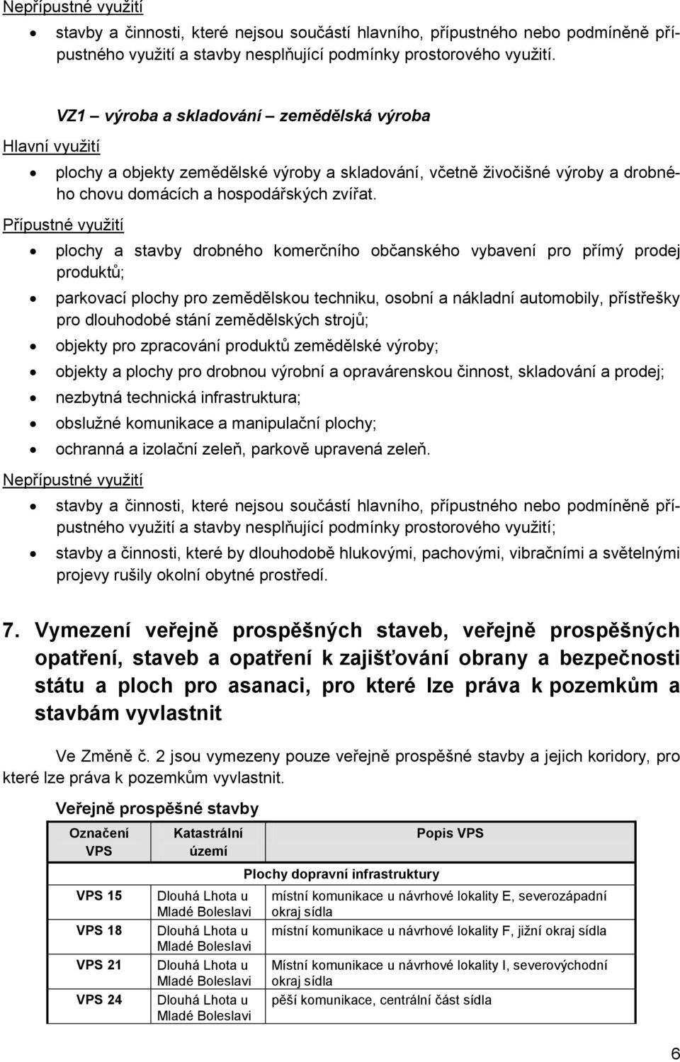 Přípustné využití plochy a stavby drobného komerčního občanského vybavení pro přímý prodej produktů; parkovací plochy pro zemědělskou techniku, osobní a nákladní automobily, přístřešky pro dlouhodobé