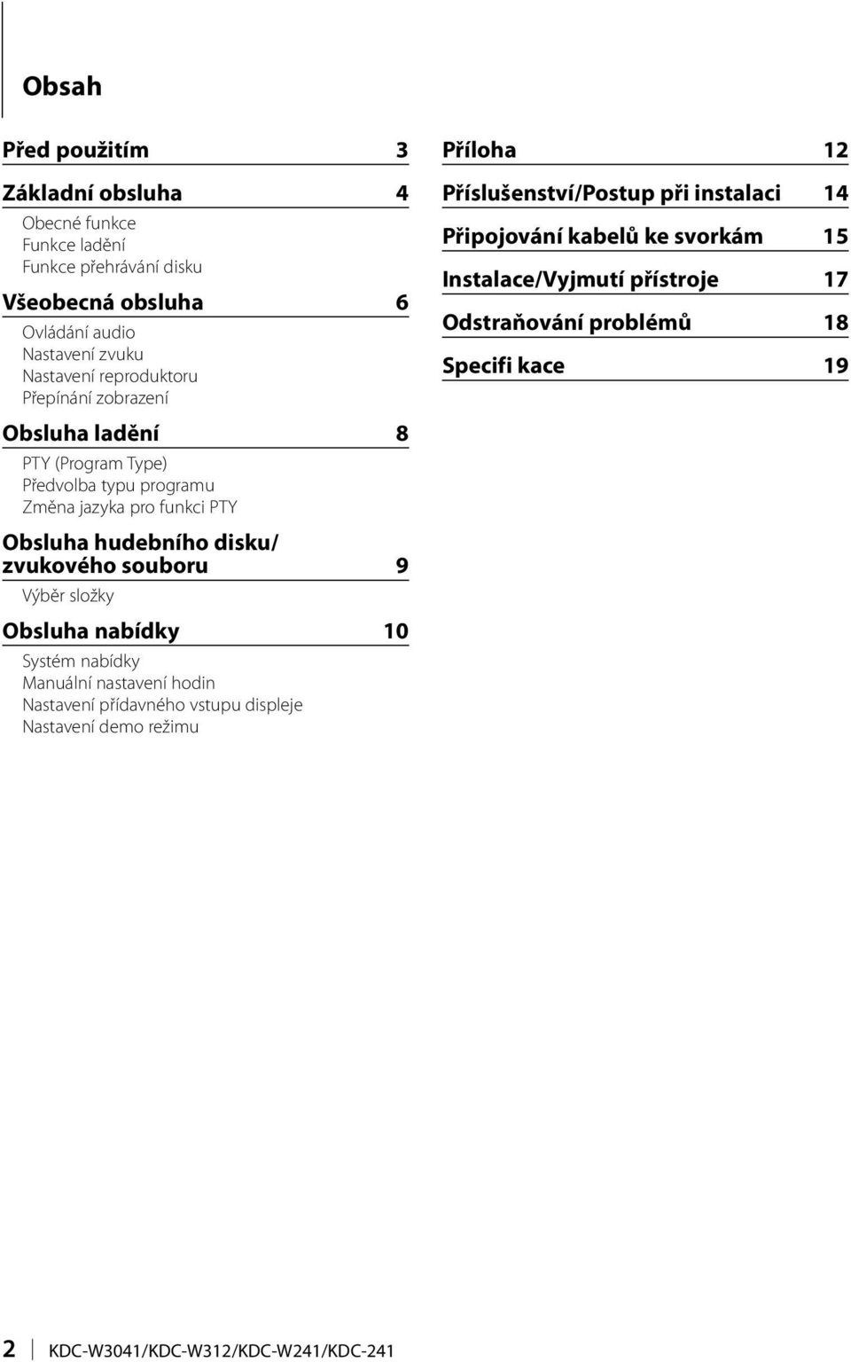 souboru 9 Výběr složky Obsluha nabídky 10 Systém nabídky Manuální nastavení hodin Nastavení přídavného vstupu displeje Nastavení demo režimu Příloha 12