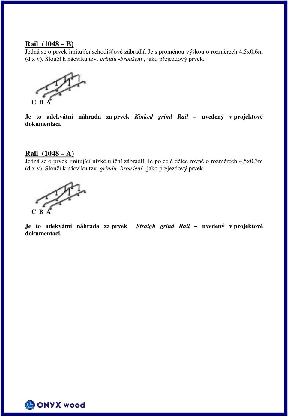 C B A Je to adekvátní náhrada za prvek Kinked grind Rail uvedený v projektové Rail (1048 A) Jedná se o prvek imitující nízké