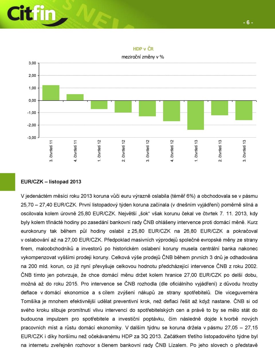 pásmu 25,70 27,40 EUR/CZK. První listopadový týden koruna začínala (v dnešním vyjádření) poměrně silná a oscilovala kolem úrovně 25,80 EUR/CZK. Největší šok však korunu čekal ve čtvrtek 7. 11.