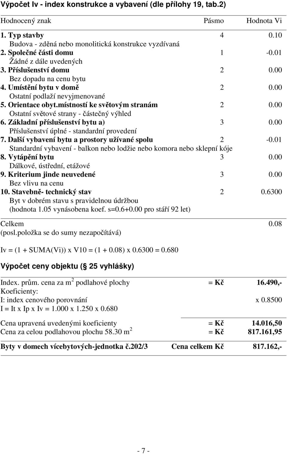 00 Ostatní světové strany - částečný výhled 6. Základní příslušenství bytu a) 3 0.00 Příslušenství úplné - standardní provedení 7. Další vybavení bytu a prostory užívané spolu 2-0.