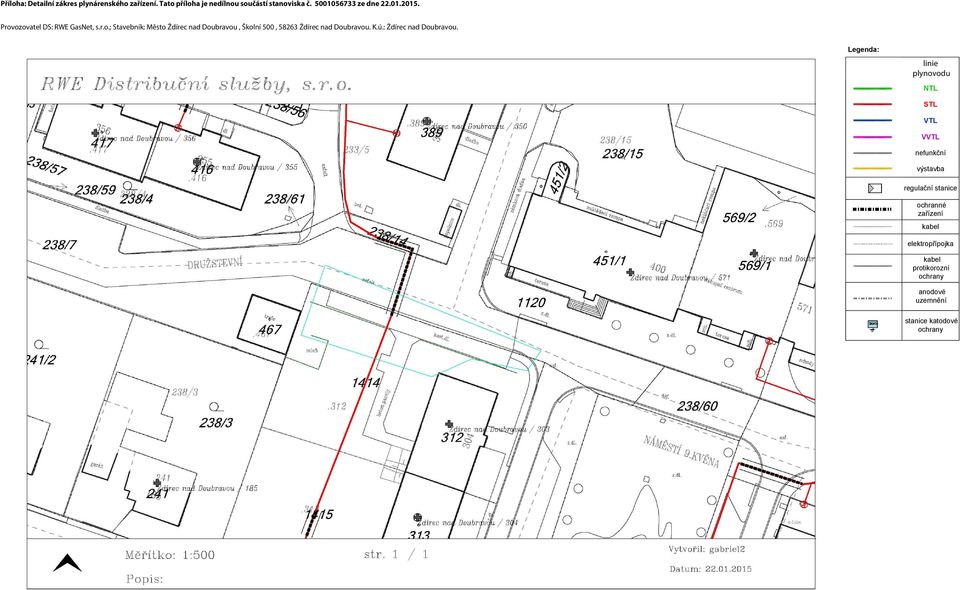ozovatel DS: RWE GasNet, s.r.o.; Stavebník: Město Ždírec nad Doubravou, Školní 500, 58263 Ždírec nad Doubravou.