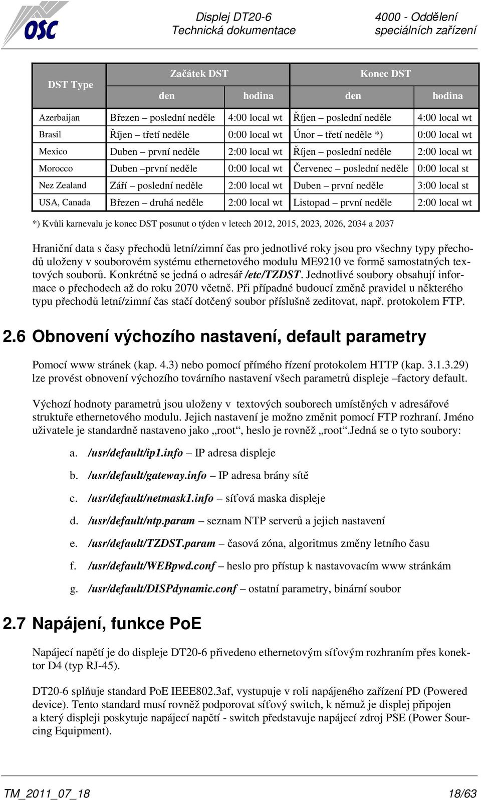 neděle 2:00 local wt Duben první neděle 3:00 local st USA, Canada Březen druhá neděle 2:00 local wt Listopad první neděle 2:00 local wt *) Kvůli karnevalu je konec DST posunut o týden v letech 2012,