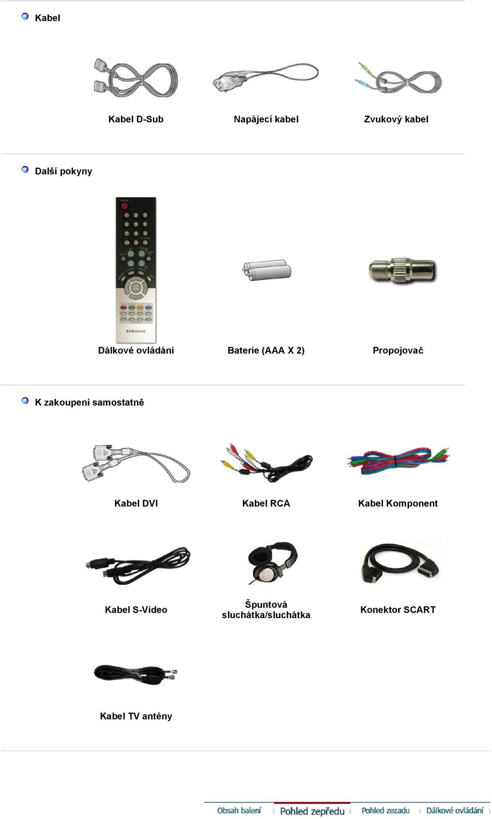 zakoupení samostatn Kabel DVI Kabel RCA Kabel Komponent
