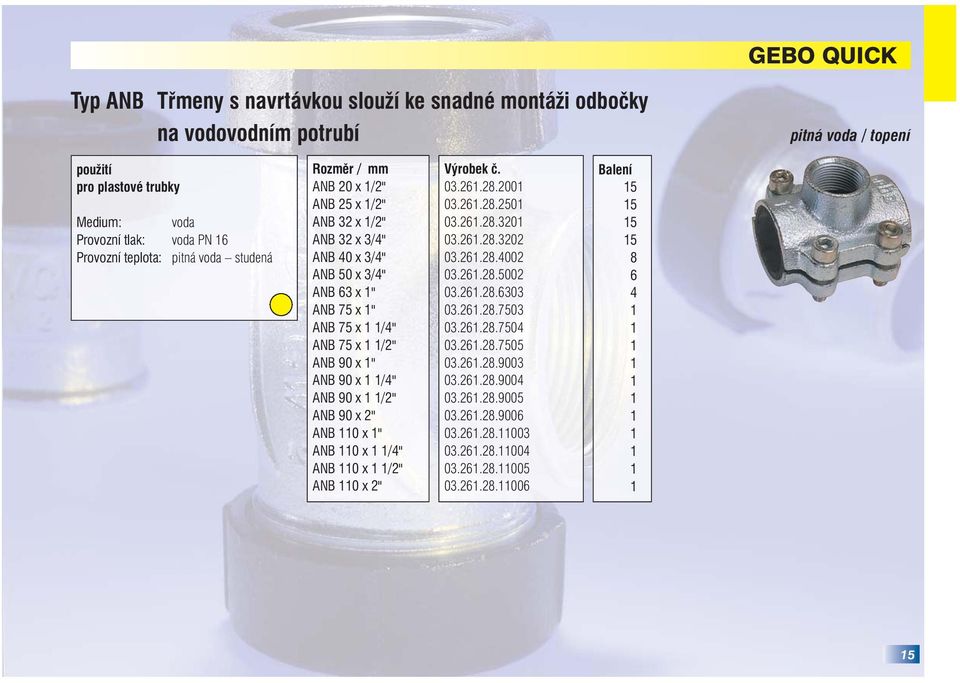 ANB 90 x 1 1/2" ANB 90 x 2" ANB 110 x 1" ANB 110 x 1 1/4" ANB 110 x 1 1/2" ANB 110 x 2" Výrobek č. 03.261.28.2001 03.261.28.2501 03.261.28.3201 03.261.28.3202 03.261.28.4002 03.261.28.5002 03.261.28.6303 03.