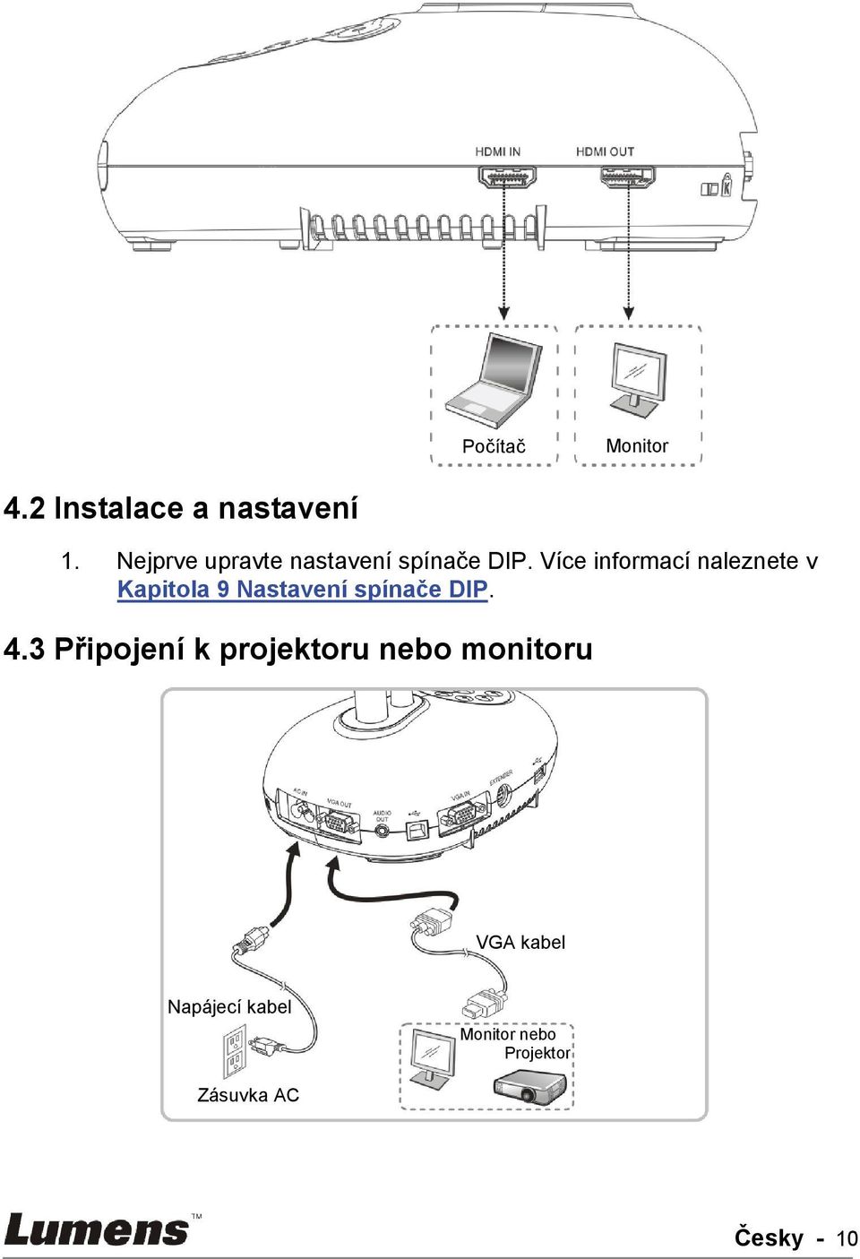 Více informací naleznete v Kapitola 9 Nastavení spínače DIP. 4.