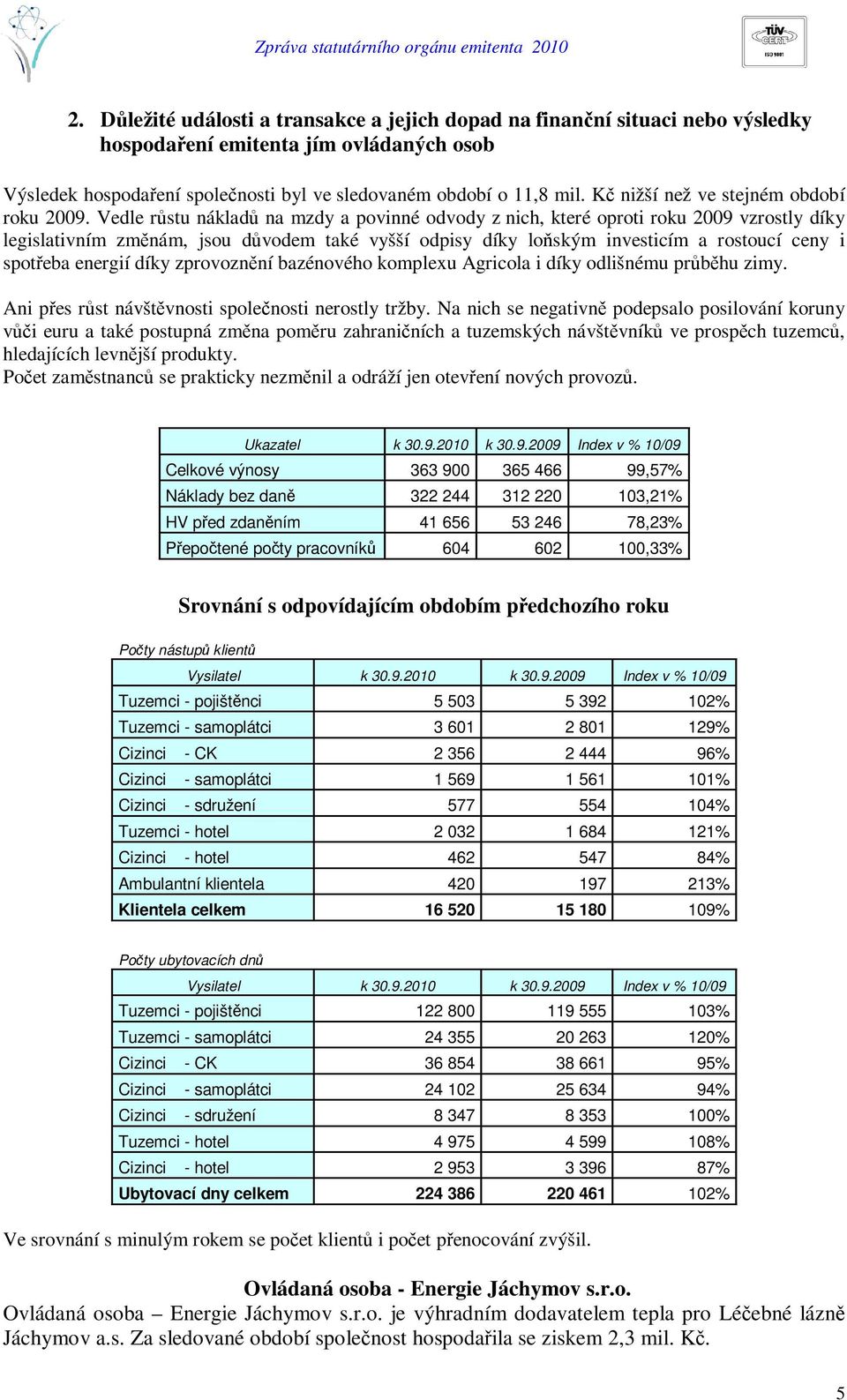 Vedle rstu náklad na mzdy a povinné odvody z nich, které oproti roku 2009 vzrostly díky legislativním zmnám, jsou dvodem také vyšší odpisy díky loským investicím a rostoucí ceny i spoteba energií