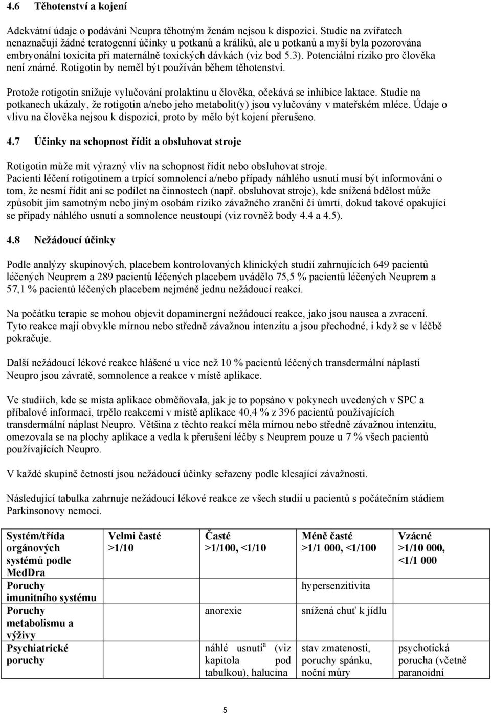 Potenciální riziko pro člověka není známé. Rotigotin by neměl být používán během těhotenství. Protože rotigotin snižuje vylučování prolaktinu u člověka, očekává se inhibice laktace.