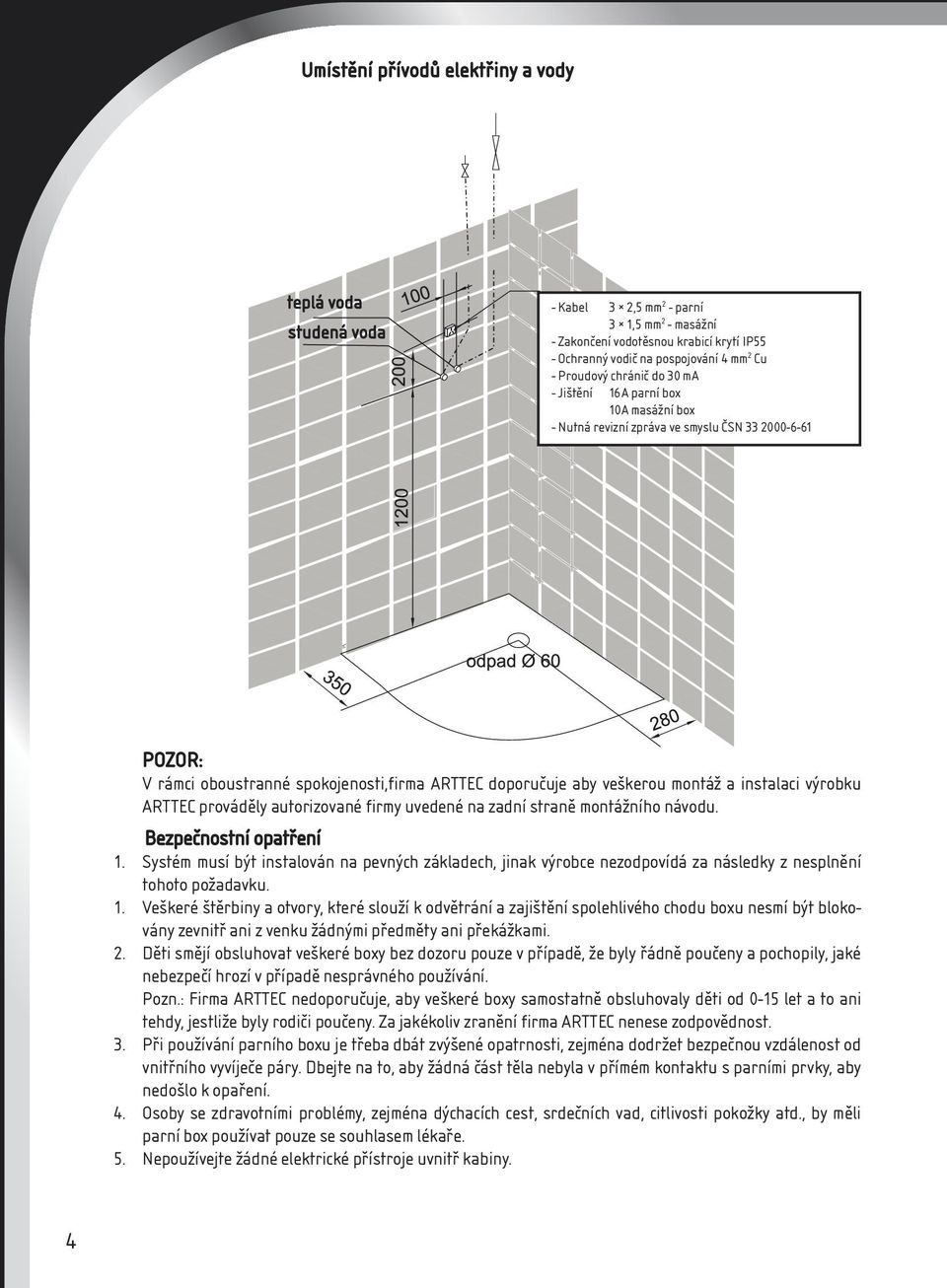 montáž a instalaci výrobku ARTTEC prováděly autorizované firmy uvedené na zadní straně montážního návodu. Bezpečnostní opatření 1.