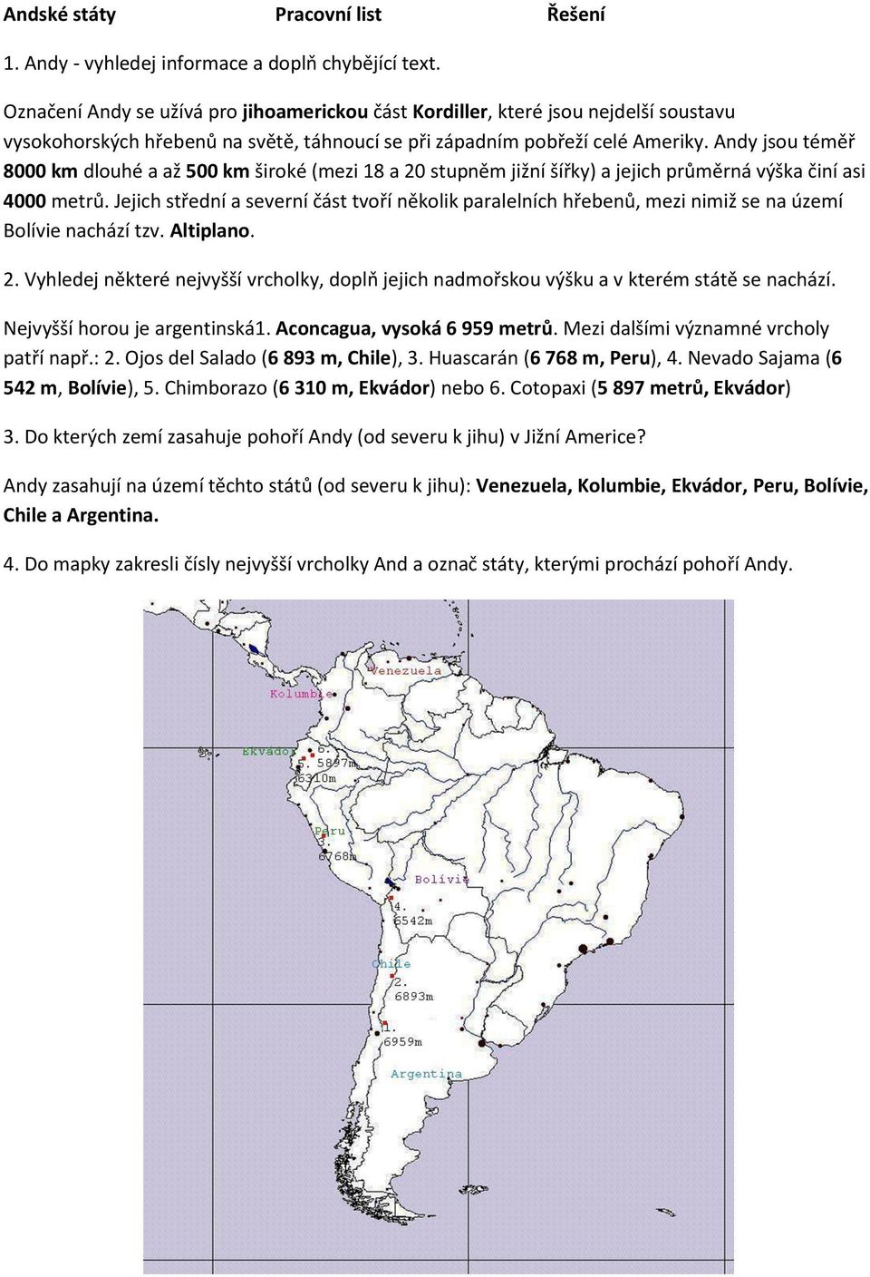 Andy jsou téměř 8000 km dlouhé a až 500 km široké (mezi 18 a 20 stupněm jižní šířky) a jejich průměrná výška činí asi 4000 metrů.