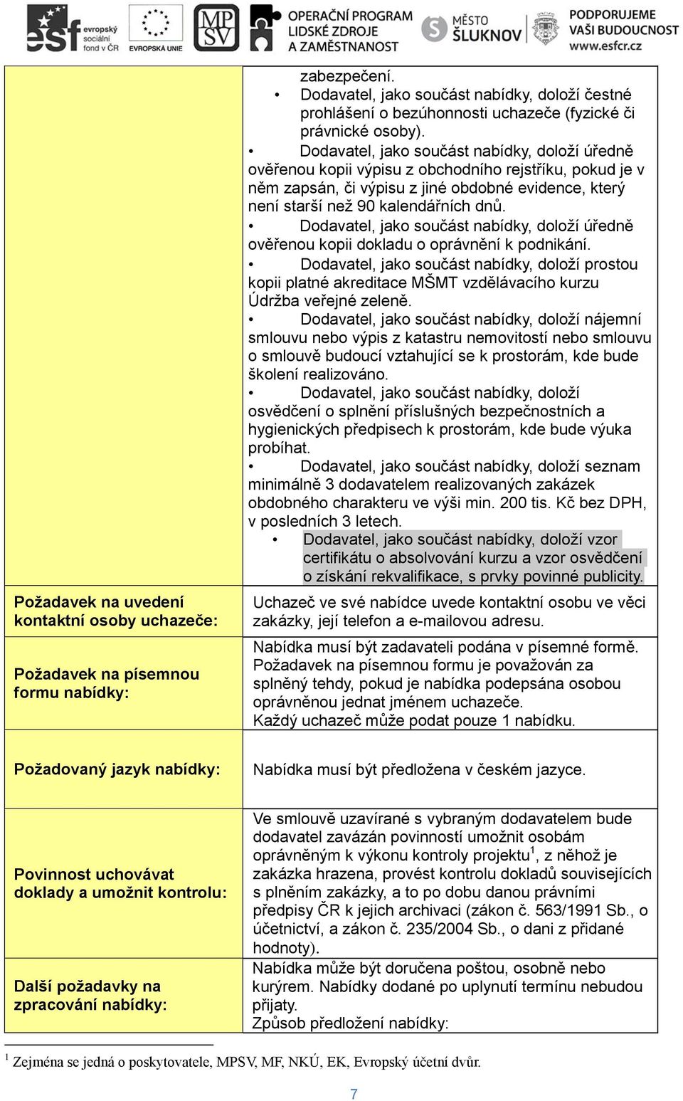 Dodavatel, jako součást nabídky, doloží úředně ověřenou kopii výpisu z obchodního rejstříku, pokud je v něm zapsán, či výpisu z jiné obdobné evidence, který není starší než 90 kalendářních dnů.