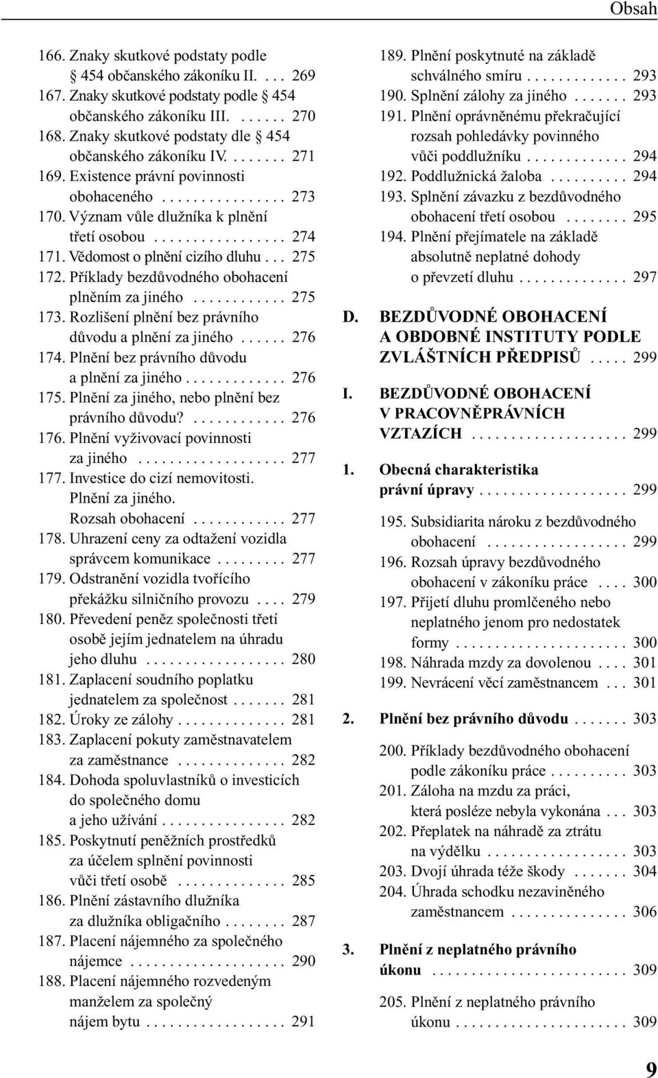 Vûdomost o plnûní cizího dluhu... 275 172. Pfiíklady bezdûvodného obohacení plnûním za jiného............ 275 173. Rozli ení plnûní bez právního dûvodu a plnûní za jiného...... 276 174.