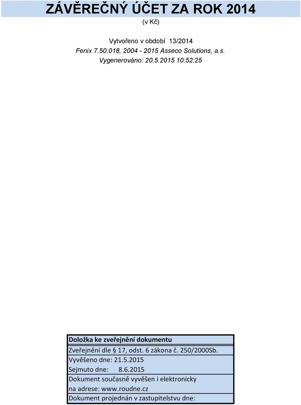 6 zákona č. 250/2000Sb. Vyvěšeno dne: 21.5.2015 Sejmuto dne: 8.6.2015 Dokument současně vyvěšen i elektronicky na adrese: www.