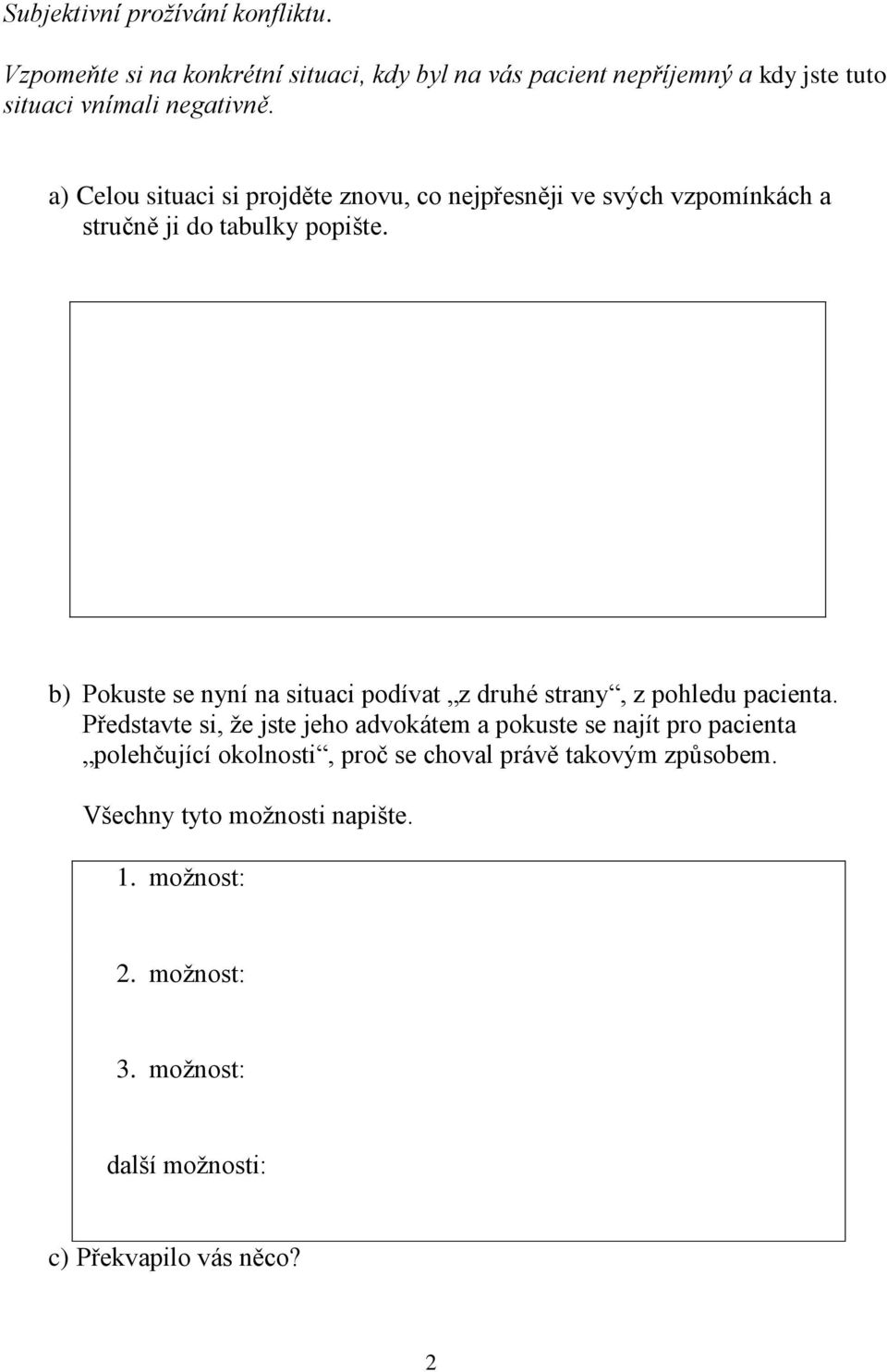 a) Celou situaci si projděte znovu, co nejpřesněji ve svých vzpomínkách a stručně ji do tabulky popište.