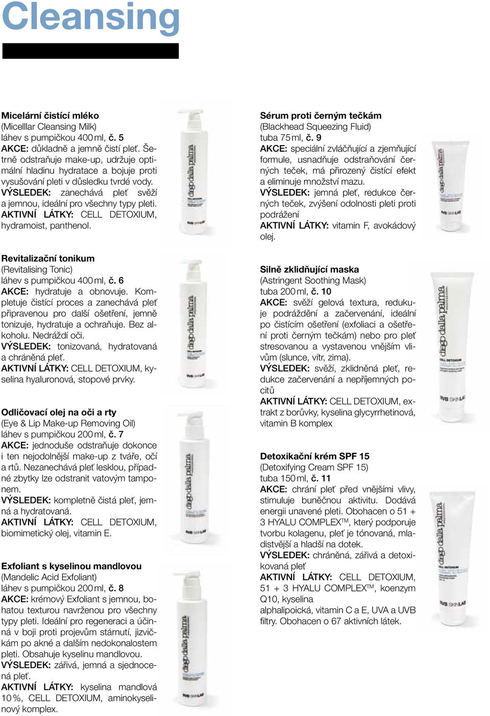 AKTIVNÍ LÁTKY: CELL DETOXIUM, hydramoist, panthenol. Revitalizační tonikum (Revitalising Tonic) láhev s pumpičkou 400 ml, č. 6 AKCE: hydratuje a obnovuje.