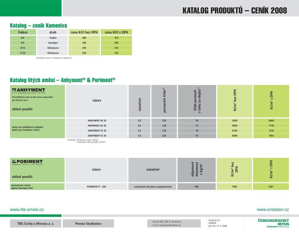 potěr pro podlahové vytápění potěr pro roznášecí vrstvu ANHYMENT AE 30 CA C30 F5 6000 7140 ANHYMENT FE 20 CA C20 F4 6100 7259 ANHYMENT FE 30 CA C30 F5 6600 7854 Poznámky: 10) pevnost v tlaku