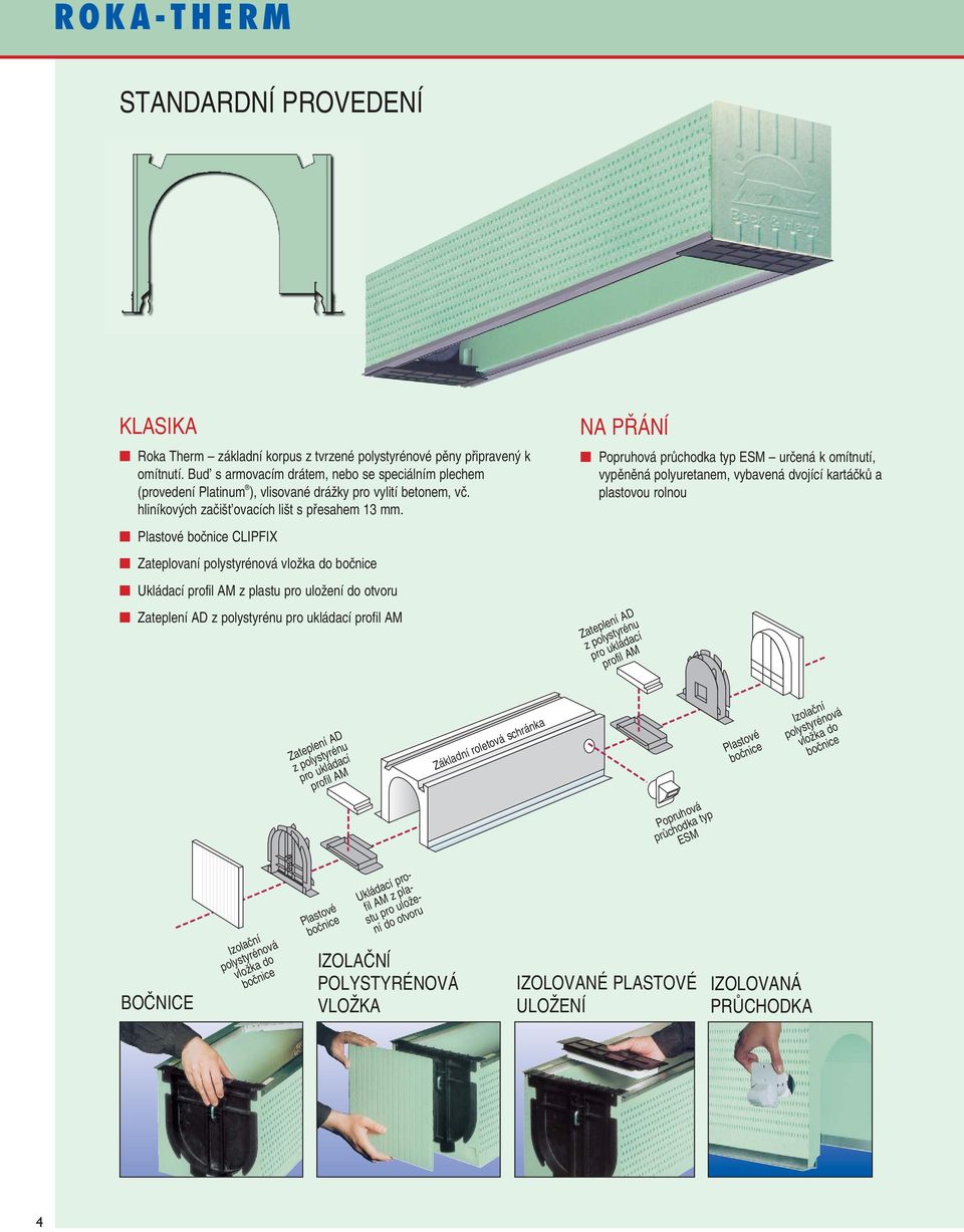 Plastové boãnice CLIPFIX Zateplovaní polystyrénová vloïka do boãnice Ukládací profil AM z plastu pro uloïení do otvoru Zateplení AD z polystyrénu pro ukládací profil AM NA P ÁNÍ Popruhová prûchodka