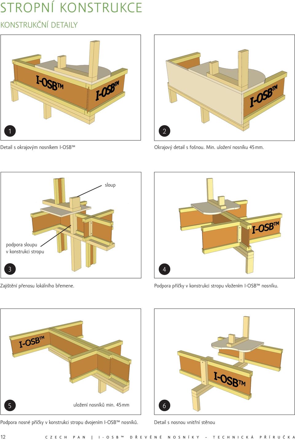 Podpora příčky v konstrukci stropu vložením I-OSB nosníku. 5 uložení nosníků min.