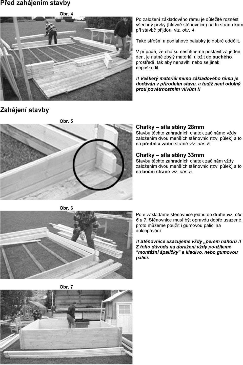 !! Veškerý materiál mimo základového rámu je dodáván v přírodním stavu, a tudíž není odolný proti povětrnostním vlivům!! Zahájení stavby Obr.