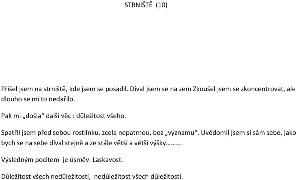 Pak mi došla další věc : důležitost všeho. Spatřil jsem před sebou rostlinku, zcela nepatrnou, bez významu.